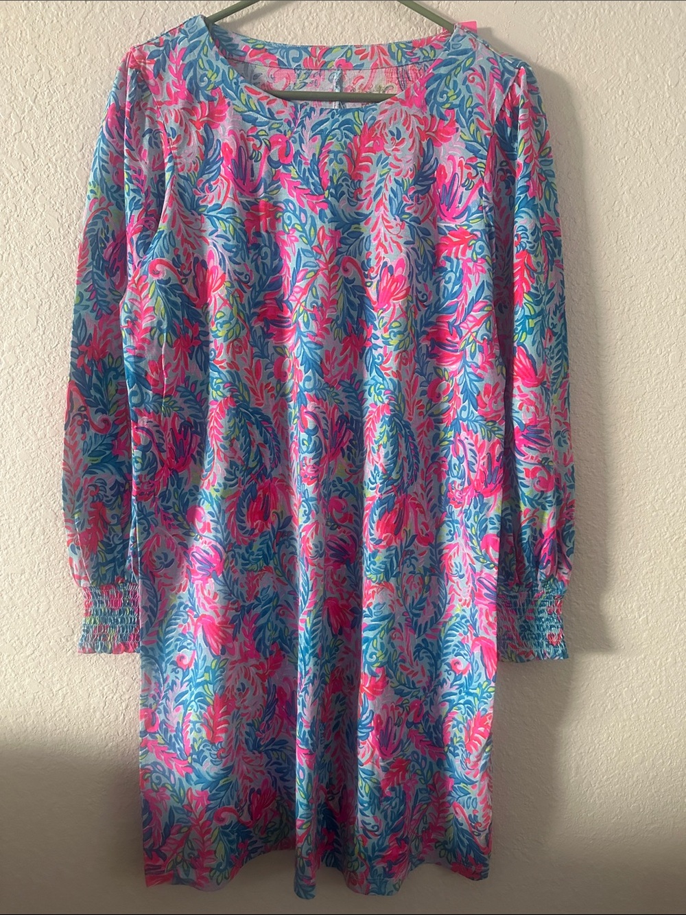 Lilly Pulitzer Pink, Blue & Green Floral Long-Sleeve Shift Dress